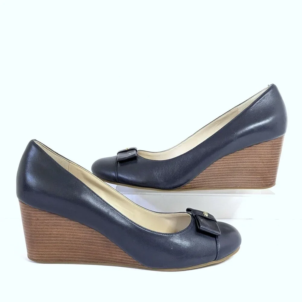 Cole Haan Adair Navy Blue 9B Leather Wedge Heels Pumps W13162 Business Casual
